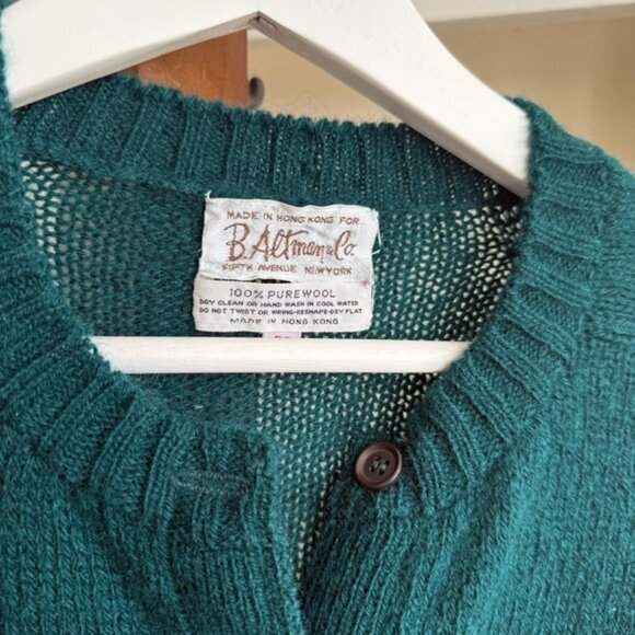 Vintage B. Altman & Co. Women's Teal Cardigan Sweater, medium small, pure wool - Picture 2 of 11